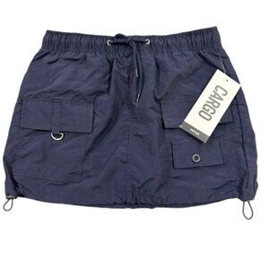 Refuge Mini Cargo Skirt Womens Small Blue Elastic Waist Pockets Cinch Bottom NEW